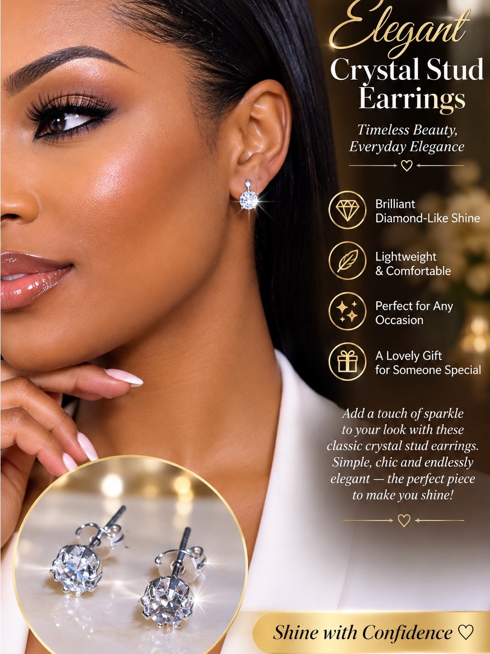 Elegant Crystal Stud Earrings in Silver - Timeless Sparkle